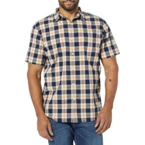 imageAmazon Essentials Mens SlimFit ShortSleeve Poplin ShirtNavy Gold Plaid