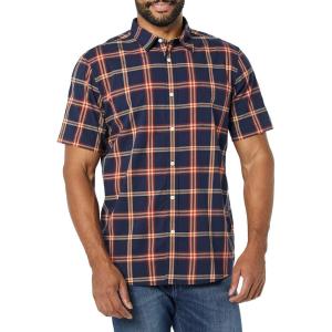 imageAmazon Essentials Mens SlimFit ShortSleeve Poplin ShirtNavy Red Plaid