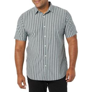 imageAmazon Essentials Mens SlimFit ShortSleeve Poplin ShirtNavy Stripe