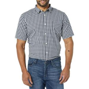 imageAmazon Essentials Mens SlimFit ShortSleeve Poplin ShirtNavy White Gingham