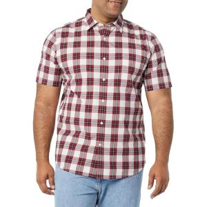 imageAmazon Essentials Mens SlimFit ShortSleeve Poplin ShirtRed Checked
