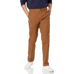imageAmazon Essentials Mens SlimFit WrinkleResistant FlatFront Chino PantDark Khaki Brown