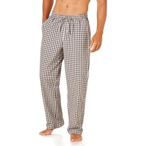 imageAmazon Essentials Mens StraightFit Woven Pajama Pant with PocketsBlack Grey Plaid