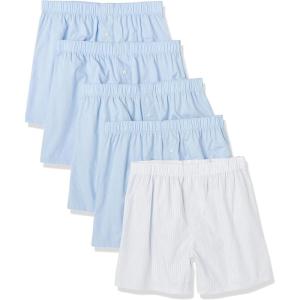 imageAmazon Essentials Mens Woven Cotton Boxer Short Underwear Available in Big ampampTall Pack of 5Light BluePale Blue StripeWhite Pinstripe