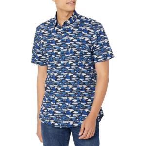 imageAmazon Essentials SlimFit Mens Short Sleeve Button Down ShirtBlue Fish