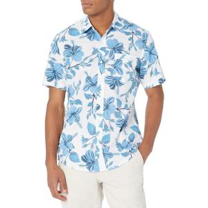 imageAmazon Essentials SlimFit Mens Short Sleeve Button Down ShirtBlue Floral Print