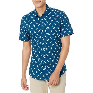 imageAmazon Essentials SlimFit Mens Short Sleeve Button Down ShirtClassic Blue Birds