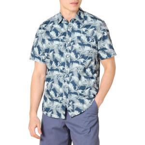 imageAmazon Essentials SlimFit Mens Short Sleeve Button Down ShirtNavy Palm Leaf