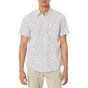 imageAmazon Essentials SlimFit Mens Short Sleeve Button Down ShirtNavy White Geo Print