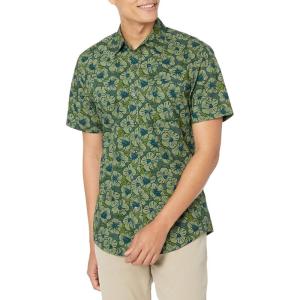imageAmazon Essentials SlimFit Mens Short Sleeve Button Down ShirtOlive Hibiscus Flower