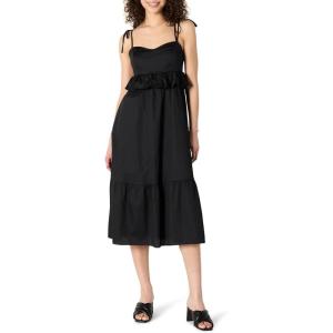imageAmazon Essentials Womens Fit and Flare Cotton Sateen Empire Waist Midi Ruffle DressBlack