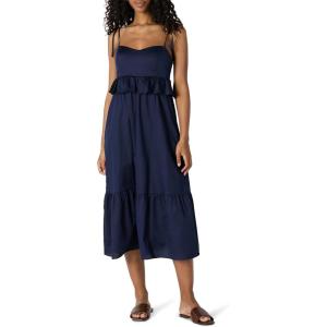imageAmazon Essentials Womens Fit and Flare Cotton Sateen Empire Waist Midi Ruffle DressNavy