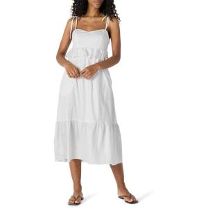 imageAmazon Essentials Womens Fit and Flare Cotton Sateen Empire Waist Midi Ruffle DressWhite