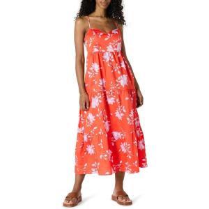 imageAmazon Essentials Womens Fit and Flare Empire Waisted Cotton Sateen Tiered Maxi DressOrange Pastel Lilac Roses Big