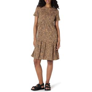 imageAmazon Essentials Womens ShortSleeve Crewneck Tiered DressDark Camel Leopard