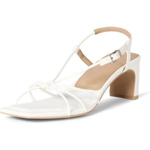 imageAmazon Essentials Womens Strappy Block Heel SandalsWhite Faux Leather