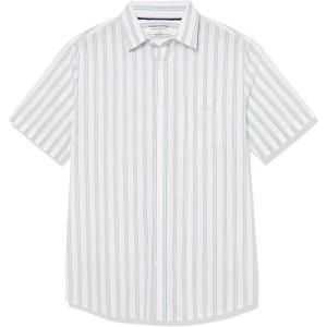 imageAmazon Essentials mens Shortsleeve Regularfit Stretch Poplin ShirtBlue Grey White Stripe