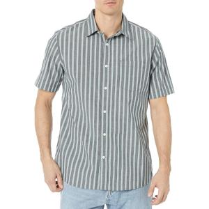 imageAmazon Essentials mens Shortsleeve Regularfit Stretch Poplin ShirtCharcoal Heather Sage Green Double Stripe