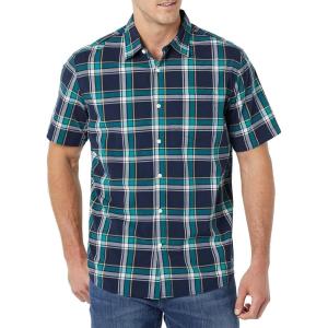 imageAmazon Essentials mens Shortsleeve Regularfit Stretch Poplin ShirtGreen Navy Medium Plaid