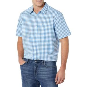 imageAmazon Essentials mens Shortsleeve Regularfit Stretch Poplin ShirtLight Blue White Gingham