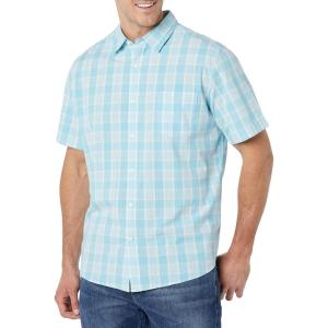 imageAmazon Essentials mens Shortsleeve Regularfit Stretch Poplin ShirtLight Blue White Medium Plaid