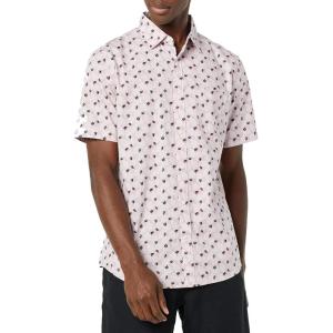 imageAmazon Essentials mens Shortsleeve Regularfit Stretch Poplin ShirtLight Pink Palm Leaf Print