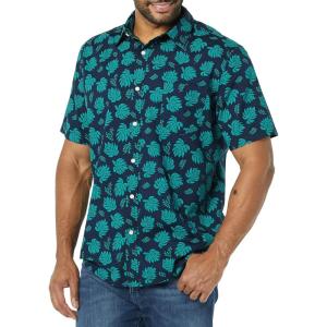 imageAmazon Essentials mens Shortsleeve Regularfit Stretch Poplin ShirtNavy Leaf Print