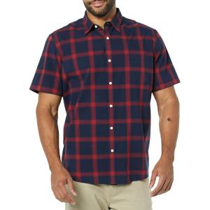 imageAmazon Essentials mens Shortsleeve Regularfit Stretch Poplin ShirtNavy Red Buffalo Plaid