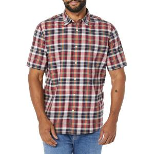 imageAmazon Essentials mens Shortsleeve Regularfit Stretch Poplin ShirtNavy Red White Plaid