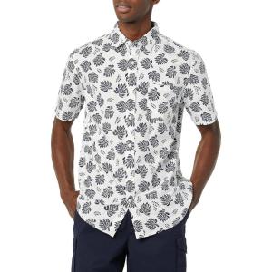 imageAmazon Essentials mens Shortsleeve Regularfit Stretch Poplin ShirtNavy White Palm Leaf