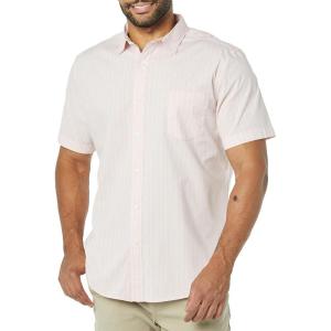imageAmazon Essentials mens Shortsleeve Regularfit Stretch Poplin ShirtPink White Double Stripe