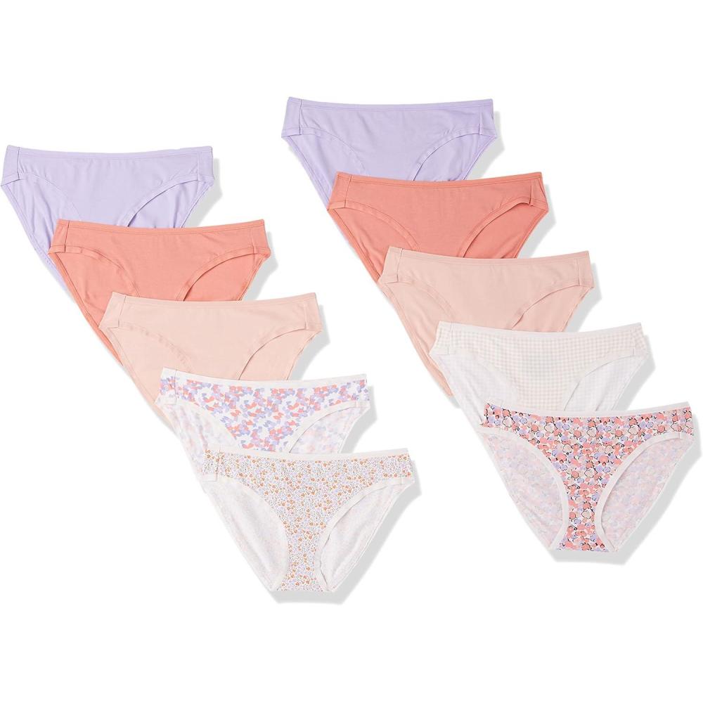 imageAmazon Essentials Womens Cotton Bikini Brief Underwear Available in Plus Size MultipacksCheckedDitsy FloralFloralMulticolor