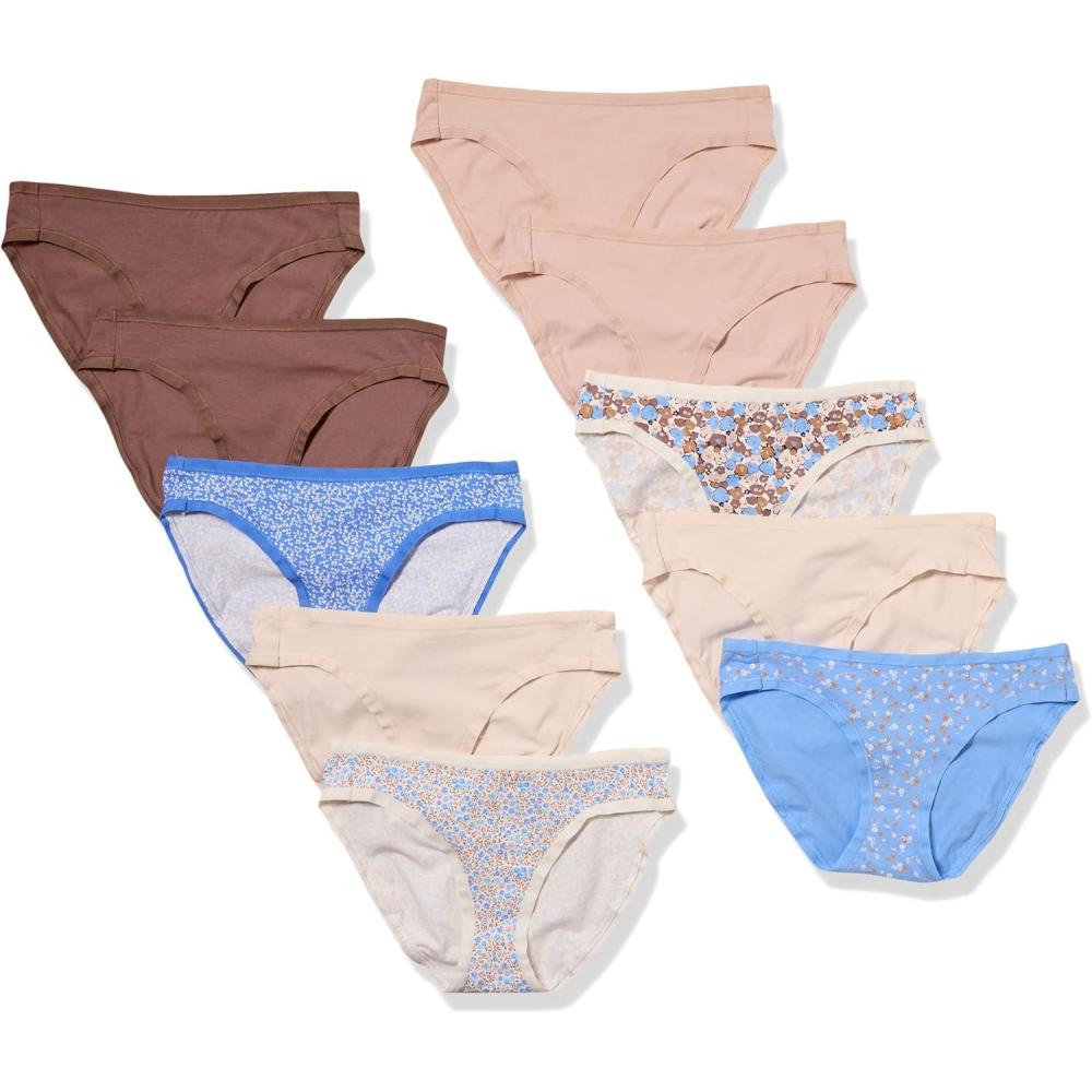 imageAmazon Essentials Womens Cotton Bikini Brief Underwear Available in Plus Size MultipacksMulticolorDitsy FloralDotsFloral