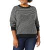 imageAmazon Essentials Crewneck Sweater for Women SoftTouchBlack Charcoal White Stripe
