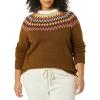 imageAmazon Essentials Crewneck Sweater for Women SoftTouchMedium Brown Fair Isle