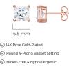 imageAmazon Essentials Plated Sterling Silver Cubic Zirconia Stud Earrings Round ampamp PrincessWhiteRose Gold