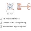 imageAmazon Essentials Plated Sterling Silver Cubic Zirconia Stud Earrings Round ampamp PrincessWhiteRose Gold