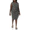 imageAmazon Essentials Womens Cap Sleeve BoatNeck Faux Wrap DressBlack Ditsy Floral