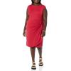 imageAmazon Essentials Womens Cap Sleeve BoatNeck Faux Wrap DressRaspberry Red