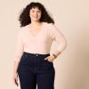 imageAmazon Essentials Womens Cinched VNeck Long Sleeve SlimFit RibKnit TShirt Pack of 2BlackBlush