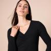 imageAmazon Essentials Womens Cinched VNeck Long Sleeve SlimFit RibKnit TShirt Pack of 2BlackCaramel