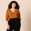 imageAmazon Essentials Womens Cinched VNeck Long Sleeve SlimFit RibKnit TShirt Pack of 2BlackCaramel