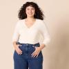 imageAmazon Essentials Womens Cinched VNeck Long Sleeve SlimFit RibKnit TShirt Pack of 2BlackEggshell White