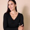 imageAmazon Essentials Womens Cinched VNeck Long Sleeve SlimFit RibKnit TShirt Pack of 2BlackEggshell White