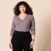 imageAmazon Essentials Womens Cinched VNeck Long Sleeve SlimFit RibKnit TShirt Pack of 2GreyBlack