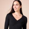 imageAmazon Essentials Womens Cinched VNeck Long Sleeve SlimFit RibKnit TShirt Pack of 2GreyBlack