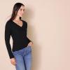 imageAmazon Essentials Womens Cinched VNeck Long Sleeve SlimFit RibKnit TShirt Pack of 2GreyBlack