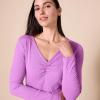 imageAmazon Essentials Womens Cinched VNeck Long Sleeve SlimFit RibKnit TShirt Pack of 2PurpleWhite