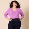 imageAmazon Essentials Womens Cinched VNeck Long Sleeve SlimFit RibKnit TShirt Pack of 2PurpleWhite