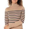 imageAmazon Essentials Womens ClassicFit Lightweight LongSleeve Turtleneck Sweater Available in Plus SizeCamel Navy Placed Stripe